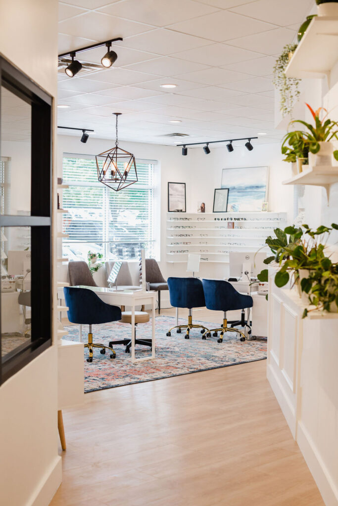 Interior photo of a modern eye doctors office | Business branding photography by Sara Coffin for The Vision Studio 